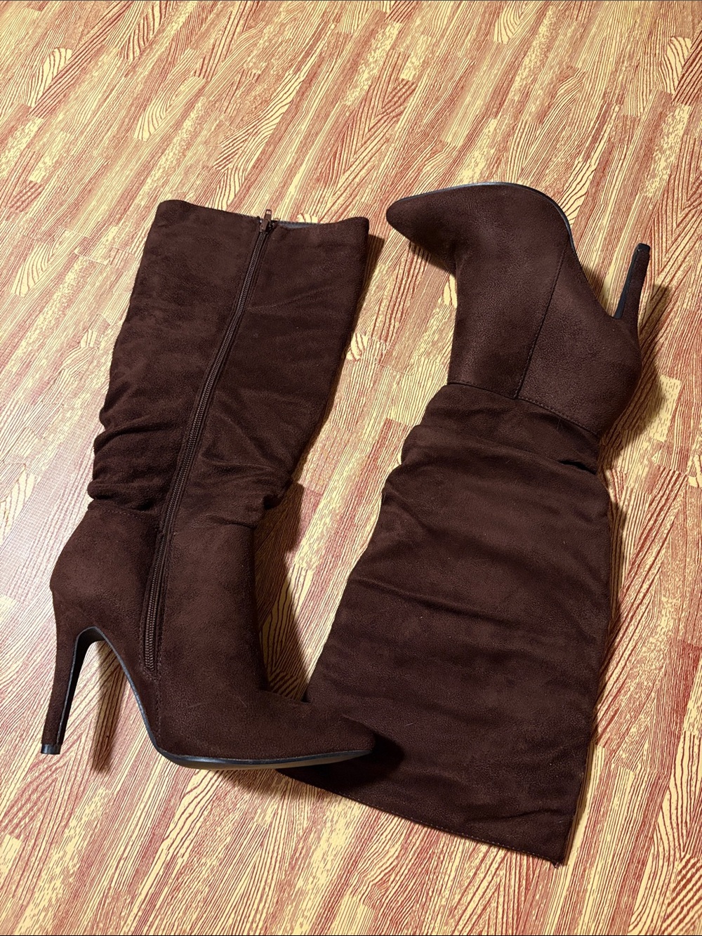 Women's Brown Suede-Look Knee-High Stiletto Boots